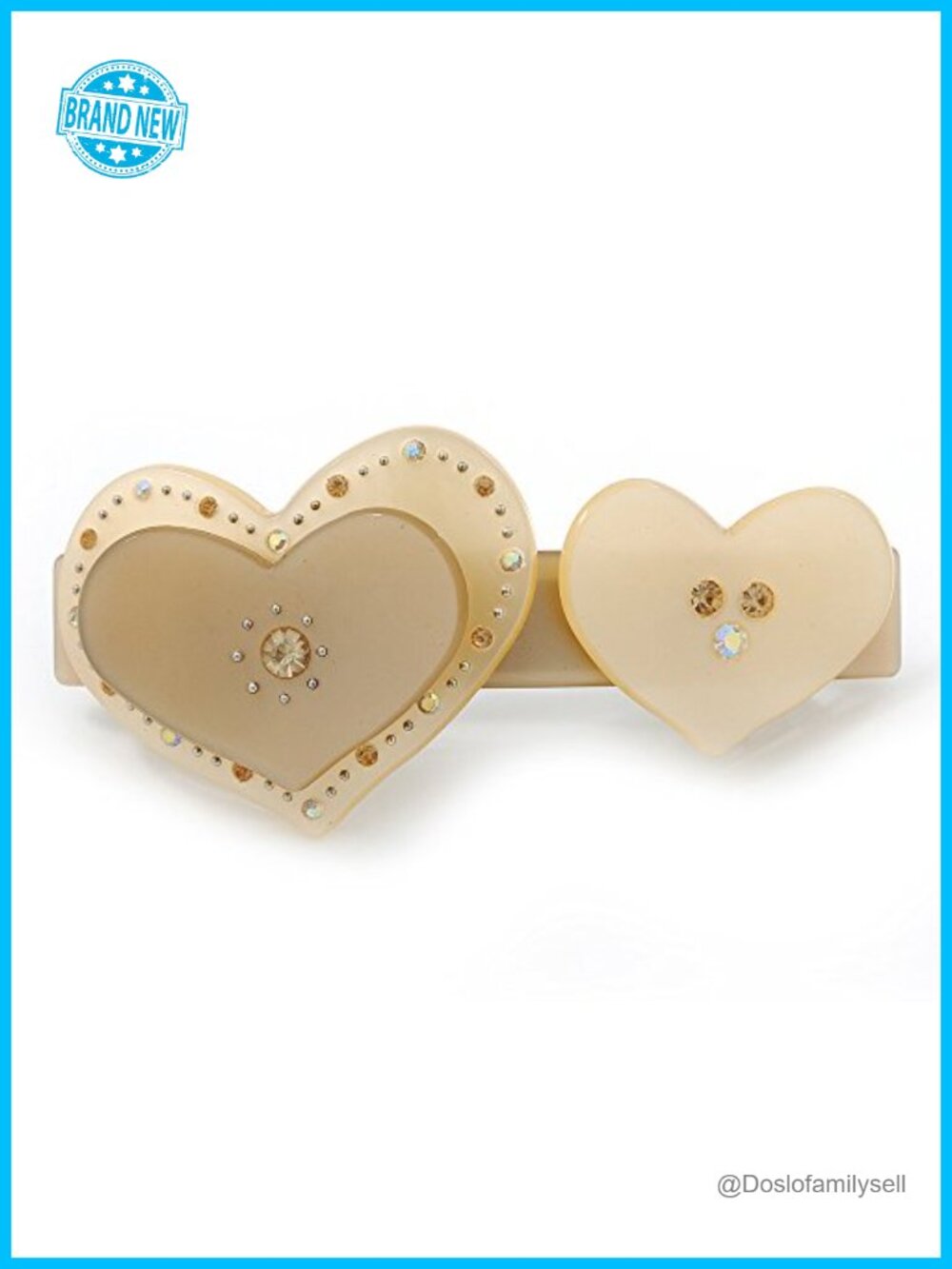 Crystal Double Heart Plastic Barrette Hair Clip 85mm